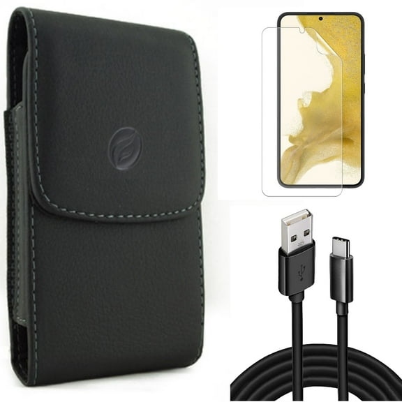 For Samsung Galaxy S21 (6.2") - Charger Cord Type-C 10ft USB Cable   Holster Leather Case Belt Clip   Anti-Glare TPU Film Matte Screen Protector