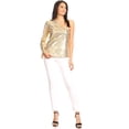 thumbnail image 5 of Women's One Shoulder Sexy Sequin Top Long Bell Sleeve Party Blouse T-Shirt, 5 of 6