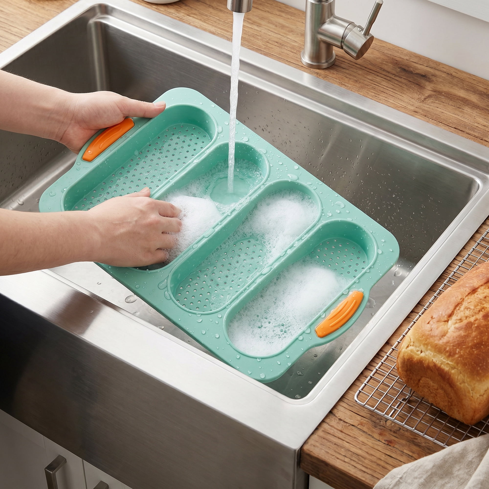 Unique Bargains Baking Pan 4-Loaf Speckled Nonstick Tray with Handles Green 13.4"x9.4"x1"