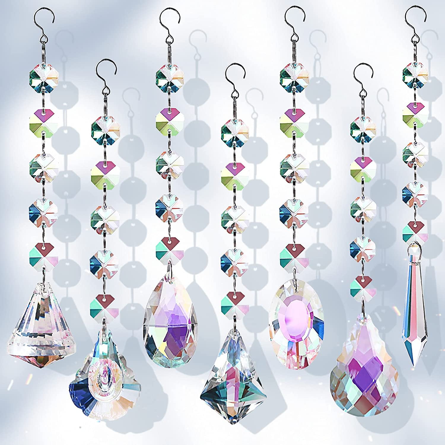 Natural Rainbow Crystal Suncatcher Chandelier Lamp Xmas Hanging Pendant Decors C 