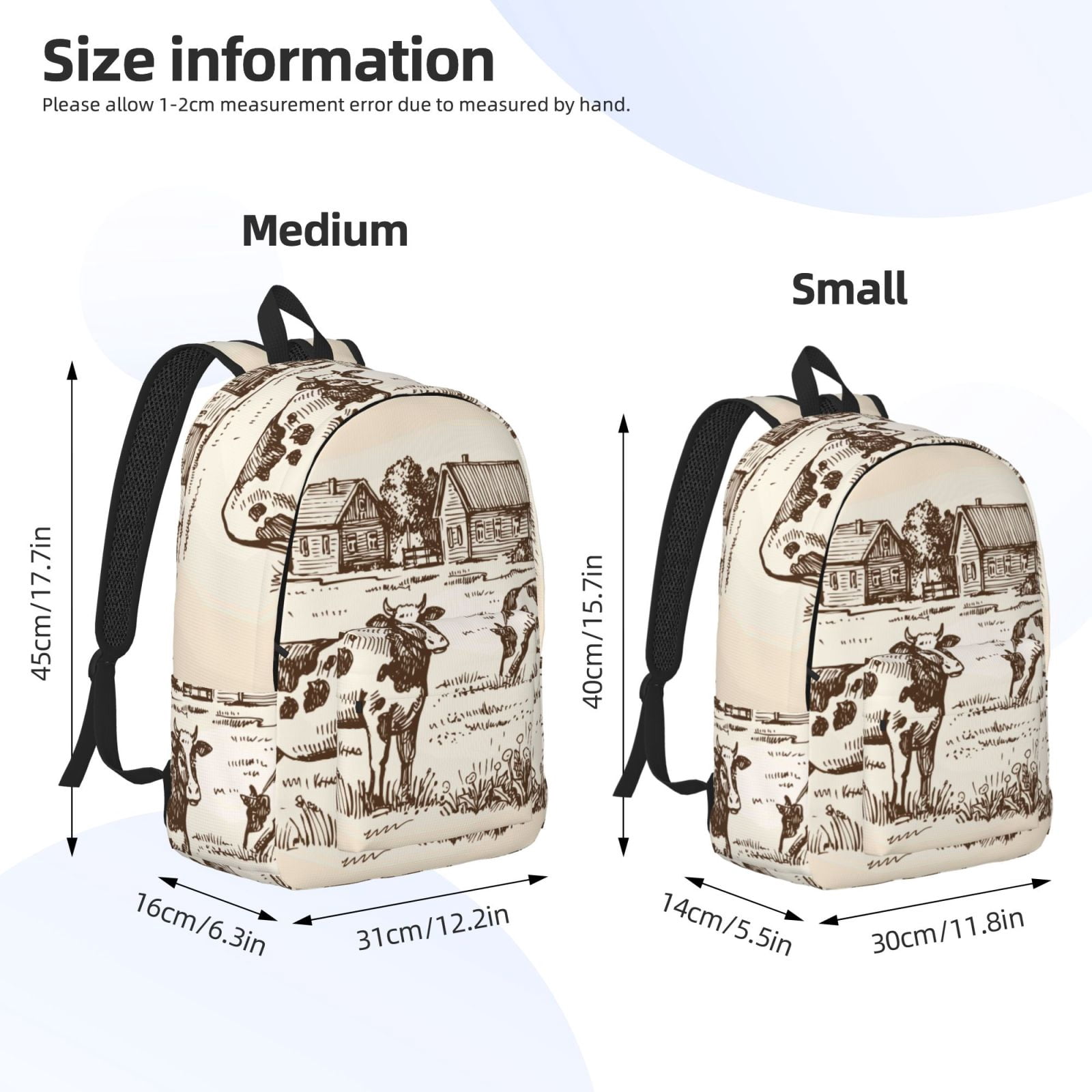 Ratiio Cows On The Farm Print Canvas Backpack for Women & Men Retro Aesthetic Rucksack Basic Backpack for High School/College Students Travel Laptop Bag