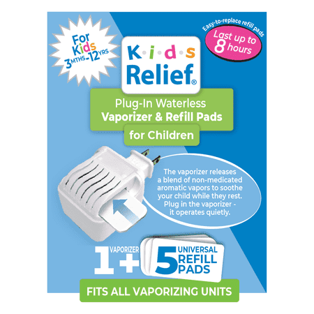 Kids Relief Plug-in Waterless Vaporizer, Soothing Non-Medicated Menthol Eucalyptus Vapor Refills, 5 ct