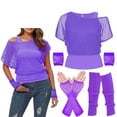thumbnail image 3 of Atuendo de los años 80 para mujer, disfraz de fiesta de los años 80, conjunto de guantes y camiseta de malla de neón retro para mujer, accesorios elegantes para disfraces de fiesta de los años 80, 3 of 5