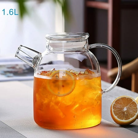 

VeliToy 1000ml/1600ml Glass Kettle Water Jug Heat Resistant Teapots with Transparent Lid Home Office(1.6L)