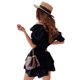 thumbnail image 2 of TRKIYQC 2022 mujeres Warp cuello pico vestido manga corta Puff Color sólido fruncido elástico cintura alta volante Mini vestido negro blanco Vestidos TRKIYQC moderno, 2 of 9