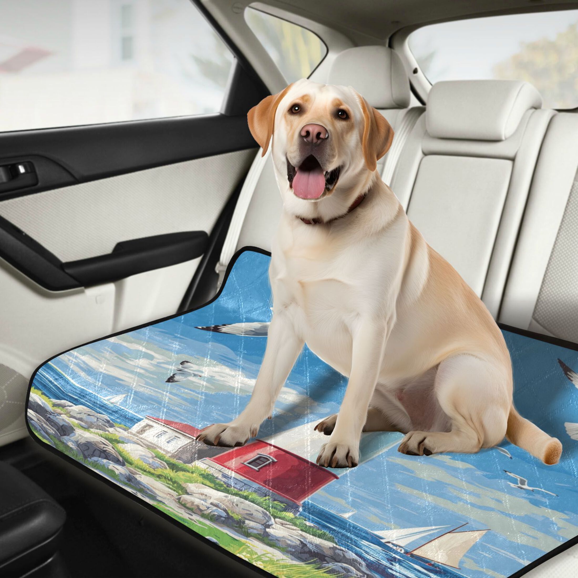 Qxltty Coastal Lighthouse Cat litter Pads Pet Set of 3 Diaper Mats Center Anti-leakage Layer Absorbent Soft and Comfortable