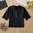 thumbnail image 4 of Fesfesfes Shirts for Girls Fashion Button Down Collar Long Sleeve Casual Loose Fit Tunic Tops Breathable Solid Color Blouses with Pockets(Black#1,13-14 Years), 4 of 5
