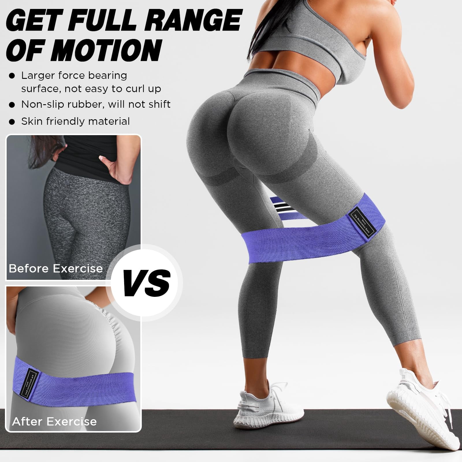 12 Pcs Fabric Resistance Bands for Working Out Booty Workout Stretch Exercise Bands Non Slip for Legs Squat Resistance Loop for Women Men Starter Butt Hip Thigh Fitness