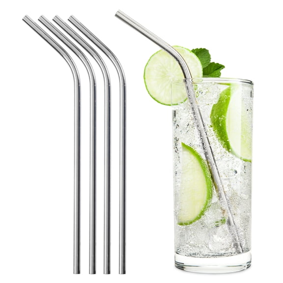 True Sippy Stainless Steel Straws, Cocktail Reusable Straws Set of 4 Silver