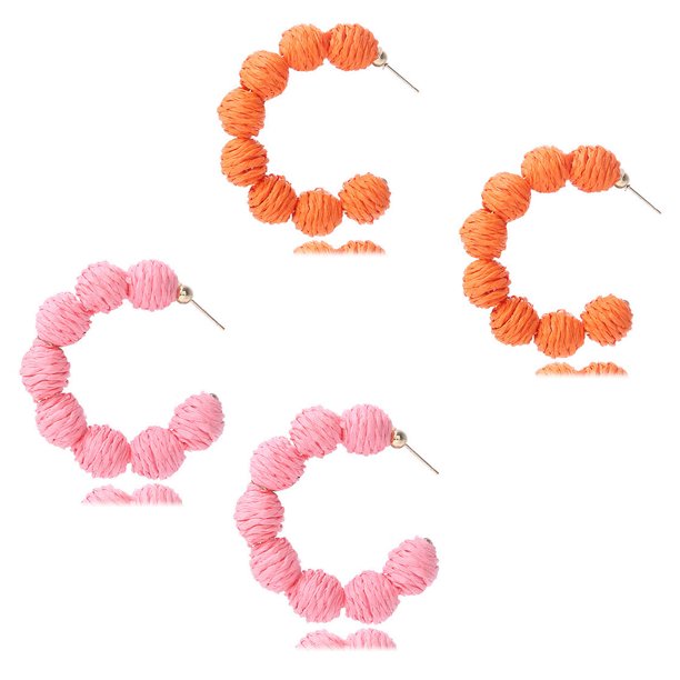 Pendientes de ratán estilo bohemio de verano Pendientes de bola de Lafite para mujer Pendientes de borla trenzada de hierba ligera Pendientes de personalidad Pendientes de playa bohemios