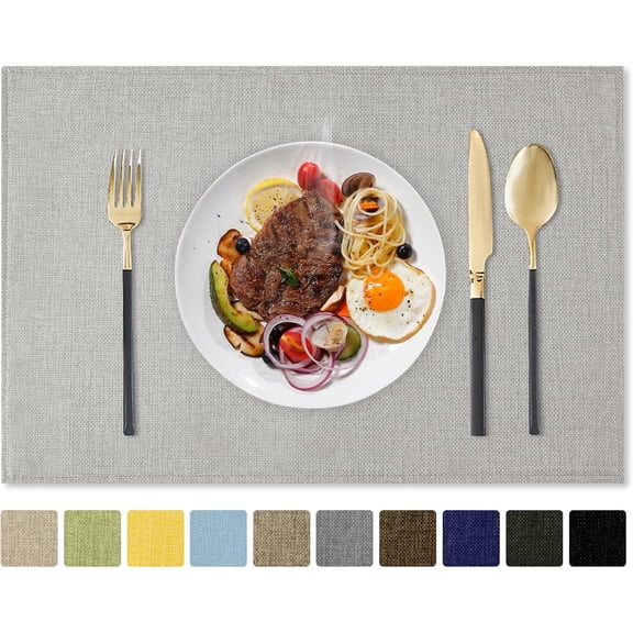 Placemats Set of 4-12 x 18 Inch, Heat Resistant Double Layered Thickened Burlap Place Mats, Washable Faux Linen Farmhouse Table Mats for Kitchen/Dining/Party/Outdoor