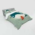thumbnail image 3 of Ambesonne Cat Bedding Set 3 Pcs, Kitten Eating Huge Fish, Twin, Almond Green Teal, 3 of 3