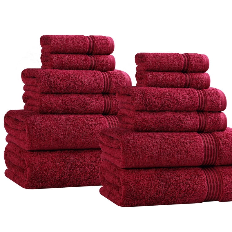 Superior Egyptian Cotton Absorbent 12-Piece Burgundy Towel Set