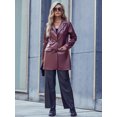 thumbnail image 3 of Eilly Bazar PU Faux Leather Blazer for Women Long Sleeve Flap Pocket Female Lapel Neck Blazer Burgundy XS, 3 of 5
