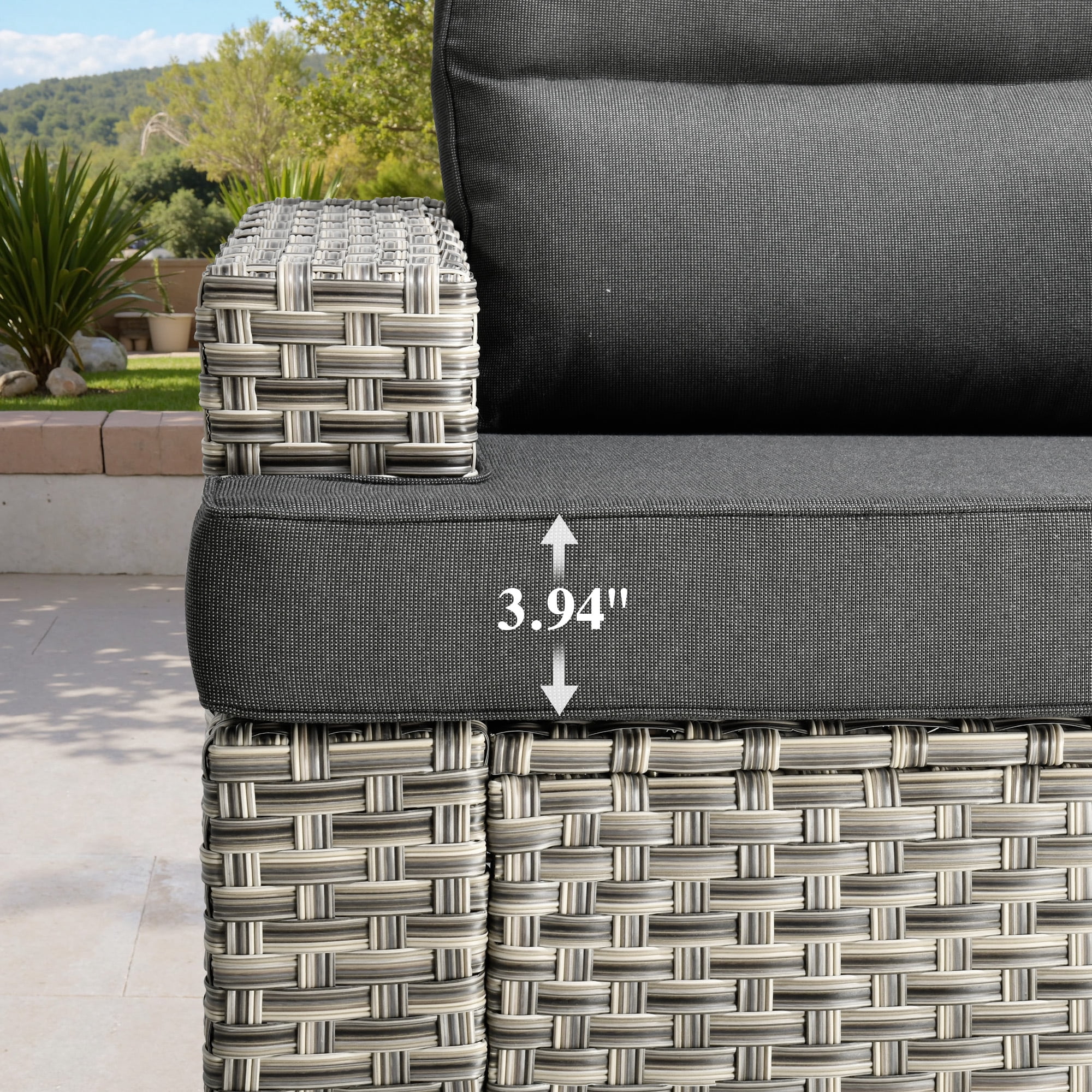 Ovios 8-Piece Outdoor Patio Furniture Set with Solar-Powered Lighted Coffee Table All-Weather Wicker Conversation Seating with Ottomans, Black