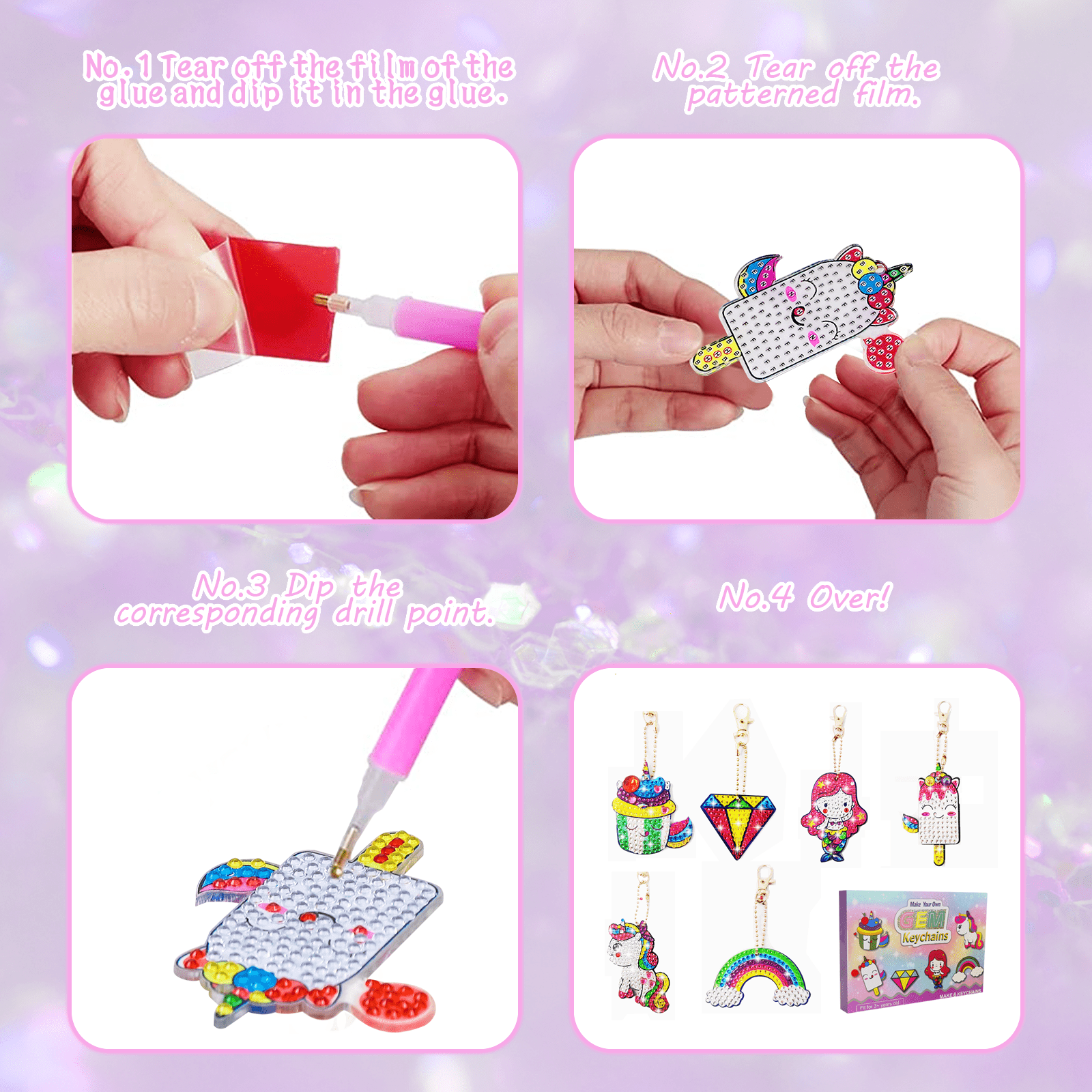 Nardoll Arts and Crafts for Kids Ages 8-12 - Create Your Own Gem Keychains by Number - 5D Diamond Painting Kits Creativity for Girls Boys Toddler