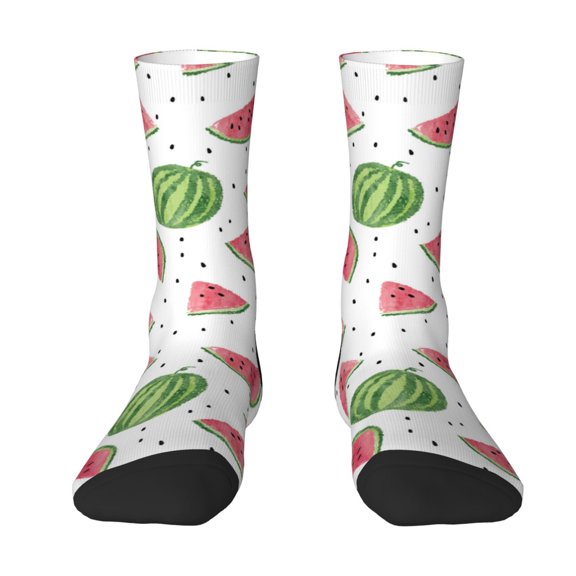 Uemuo Hand Drawn Watermelon Pattern Women's Crew Socks, Soft Durable Breathable Moisture-Wicking with Odor Control Cotton socks