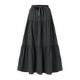 thumbnail image 3 of Jinhomg Womens Flowy Skirts Casual Solid Tiered Maxi Skirts Lightweight Comfy Elastic Drawstring Waist Pleated Skirts 2025 Fashion Vacation Boho Beach Skirts Black XXL, 3 of 7