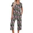 thumbnail image 2 of felwors  Women's Pajama Set Short Sleeve Shirt and Capri Pants Sleepwear Pjs Sets with Pockets Dark Gray, L, 2 of 5