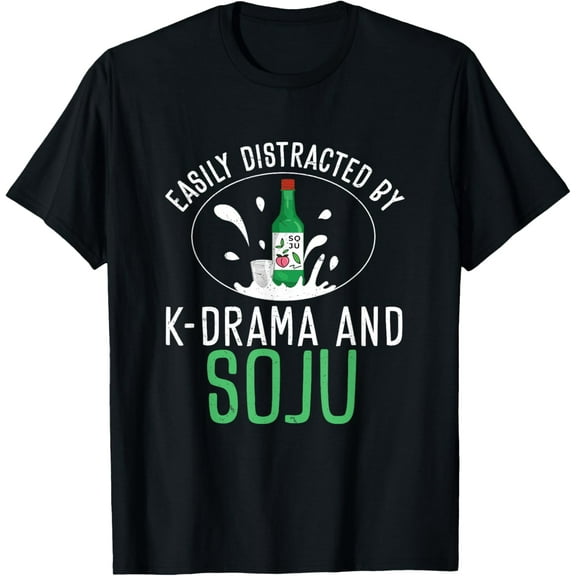 Playful Comfort Tee - Easily Distracted By K-Drama And Soju Korean Liquor Drink T-Shirt