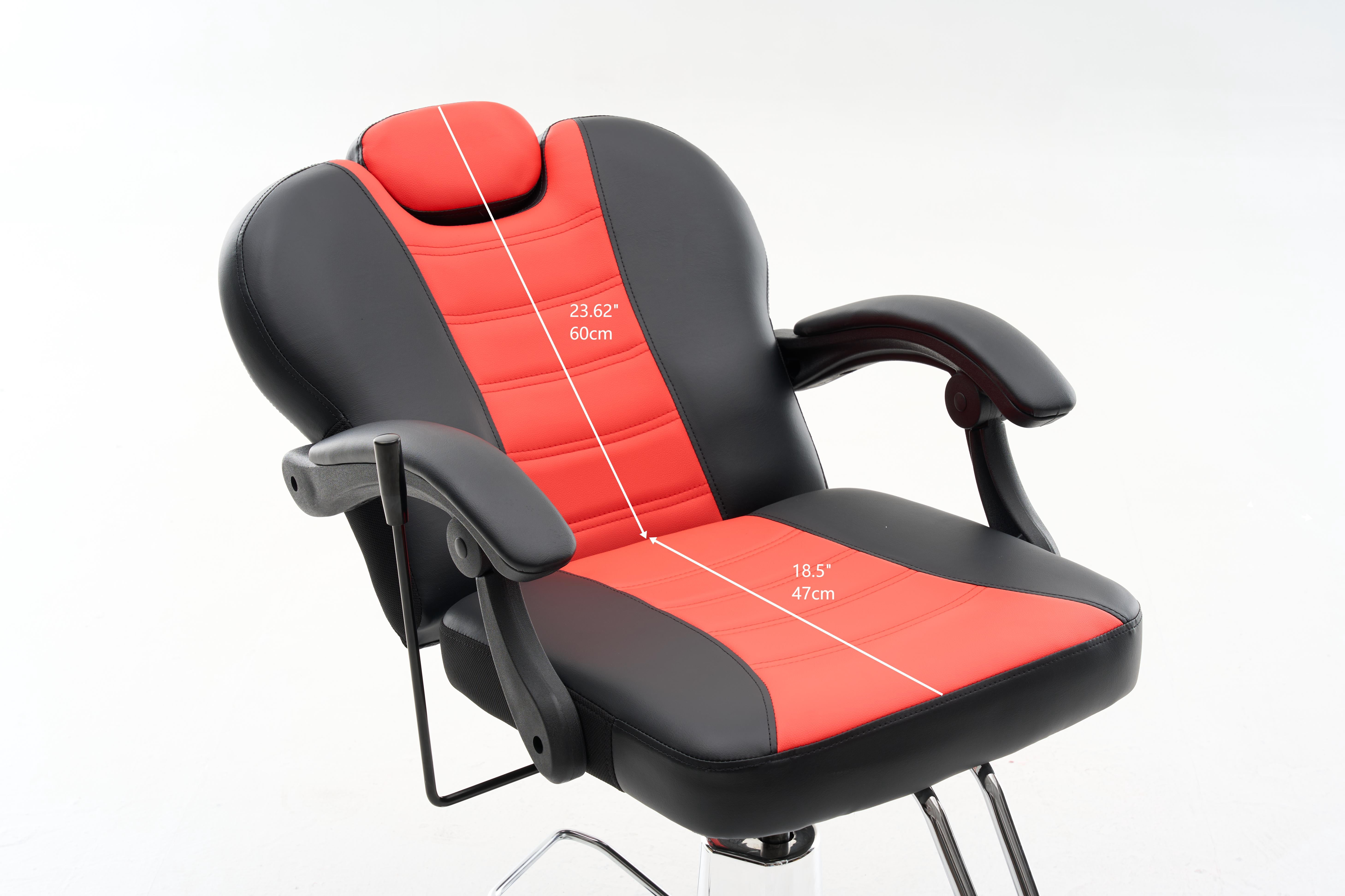 90 to 150-Degree Reclining Barber Chair with Hydraulic Pump and 360 Swivel, Heavy-Duty Salon Styling Chair with PU Leather and 400 lb Capacity, Red
