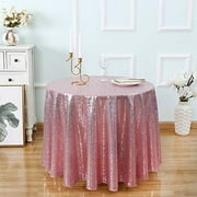 Kirsooku Pink Sequin Tablecloth Glitter Sparkly Iridescent Shimmer for Round Table 70 Inch Table Covers Decorations for Birthday Party Supplies Event Wedding Table Skirt Decor