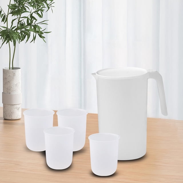 2.5L Water Jug Pitcher with 4 Cups Wide Mouth Mix Drinks Container for Daily white