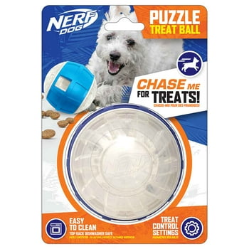 Nerf Dog Puzzle Treat Ball 3.5 Slow Feeder Dog Toy for Small & Medium Dogs, Clear & Blue
