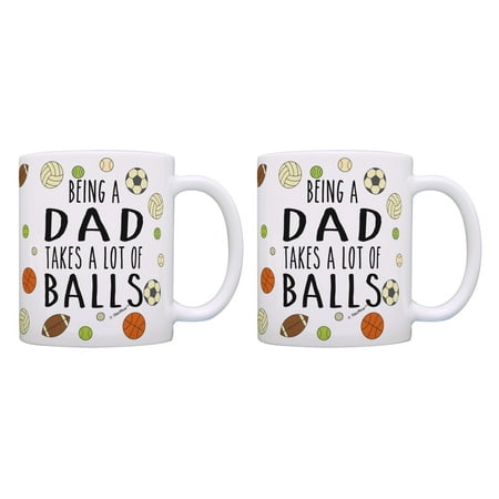 

ThisWear Funny Dad Mugs Being A Dad Takes A Lot of Balls Dad Cup Set 11 ounce 2 Pack Coffee Mugs