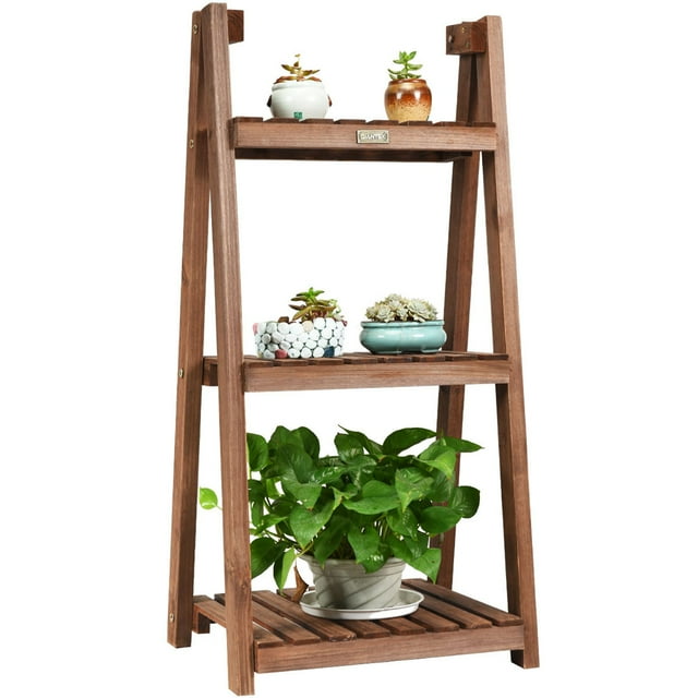 Costway 3-Tier Pliant Fleur Stand Rack Bois Usine Étagère de Stockage Polyvalent