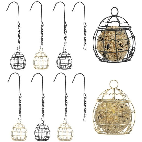 8pcs Hanging Bird Feeder Metal Suet Feeder Fat Ball Birds Holders with S-shaped Hooks for Outdoor Garden Wildlife Birds Finch Sparrow Robin