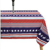 4th of July Tablecloth Memorial Day Patriotic Table Cloths Waterproof American Flag Table Cloth with Umbrella Hole 60 x 84 inch for Outdoor Round Table