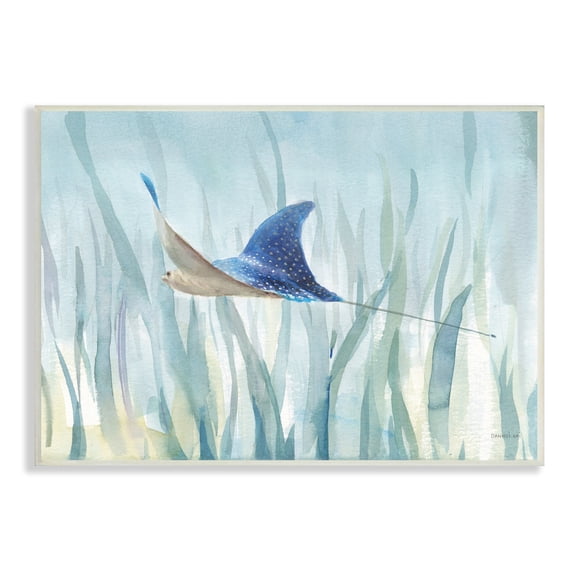 Stupell Industries Stingray Aquatic Animal Ocean Blue Spotted Sea Creature, 19 x 13, Design by Danhui Nai