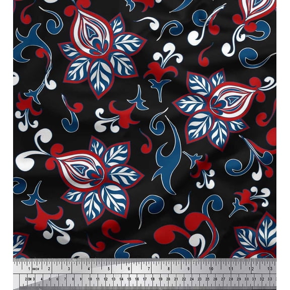 Soimoi Rayon Fabric Swirls & Floral Artistic Print Sewing Fabric Yard 42 Inch Wide