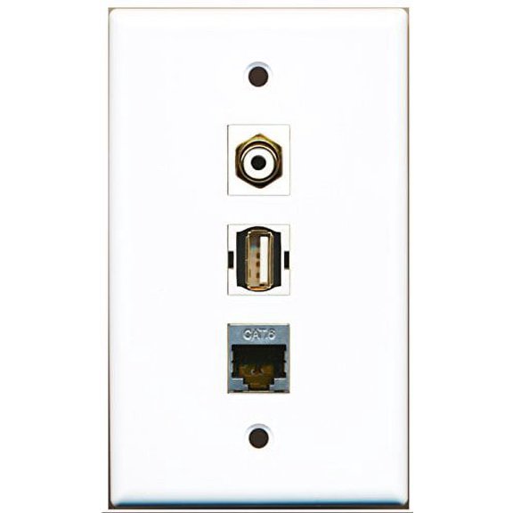 RiteAV - 1 Port RCA White and 1 Port USB A-A and 1 Port Shielded Cat6 Ethernet Wall Plate