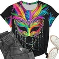 thumbnail image 4 of Erwazi Mardi Gras T-Shirt for Women Graphic Printed Short Sleeve Crew Neck Carnival Party Shirt Top, 4 of 6