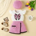 thumbnail image 3 of Dakiuu Toddler Baby Girls Skirts Outfit 2026 Summer Bowknot Ribbed Ruffle Short Sleeve Tops Plaid Tweeds Pattern Skirt Beret Winter Spring Clothes A-Hot Pink 3-4 Years (4Y), 3 of 9