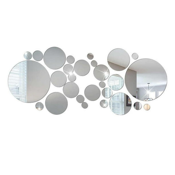 Bewildely 28 Uds. Pegatinas de pared de superficie de espejo 3D pegatinas decorativas para el hogar calcomanías acrílicas autoadhesivas para fondo de TV Decoración del hogar Plata Bewildely HA024975-01