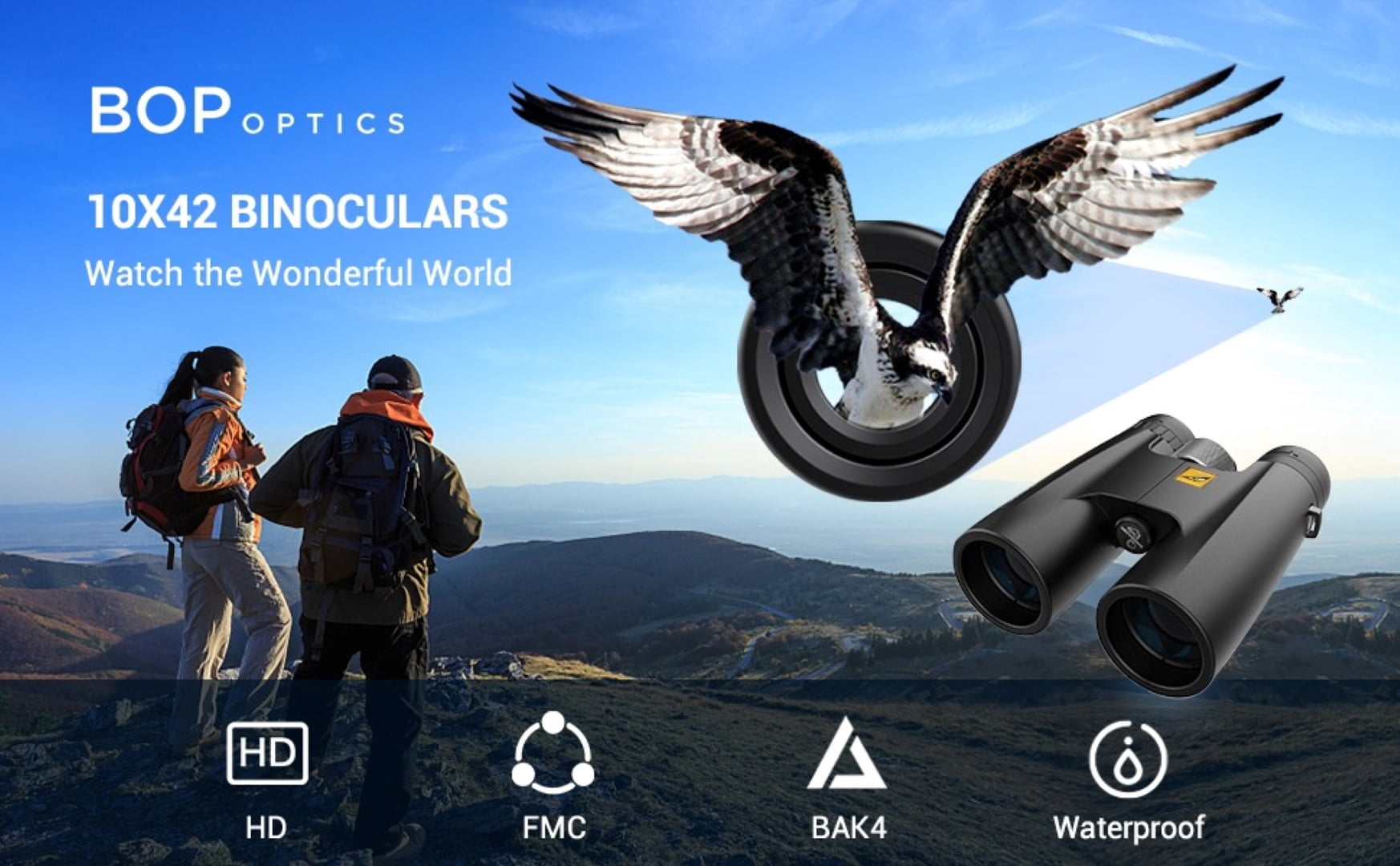 Birds of Prey Optics 10x42 Binoculars for Adults High Powered - Binoculars for Bird Watching, Hunting Binoculars with Carrying Bag and Strap - Camping Gear, Hiking Gear and Travel Essentials