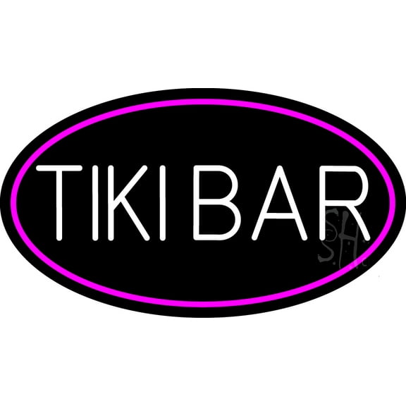 White Tiki Bar Oval With Pink Border LED Neon Sign 13 x 24 - inches, Clear Edge Cut Acrylic Backing, with Dimmer - Bright and Premium built indoor LED Neon Sign for Bar decor.