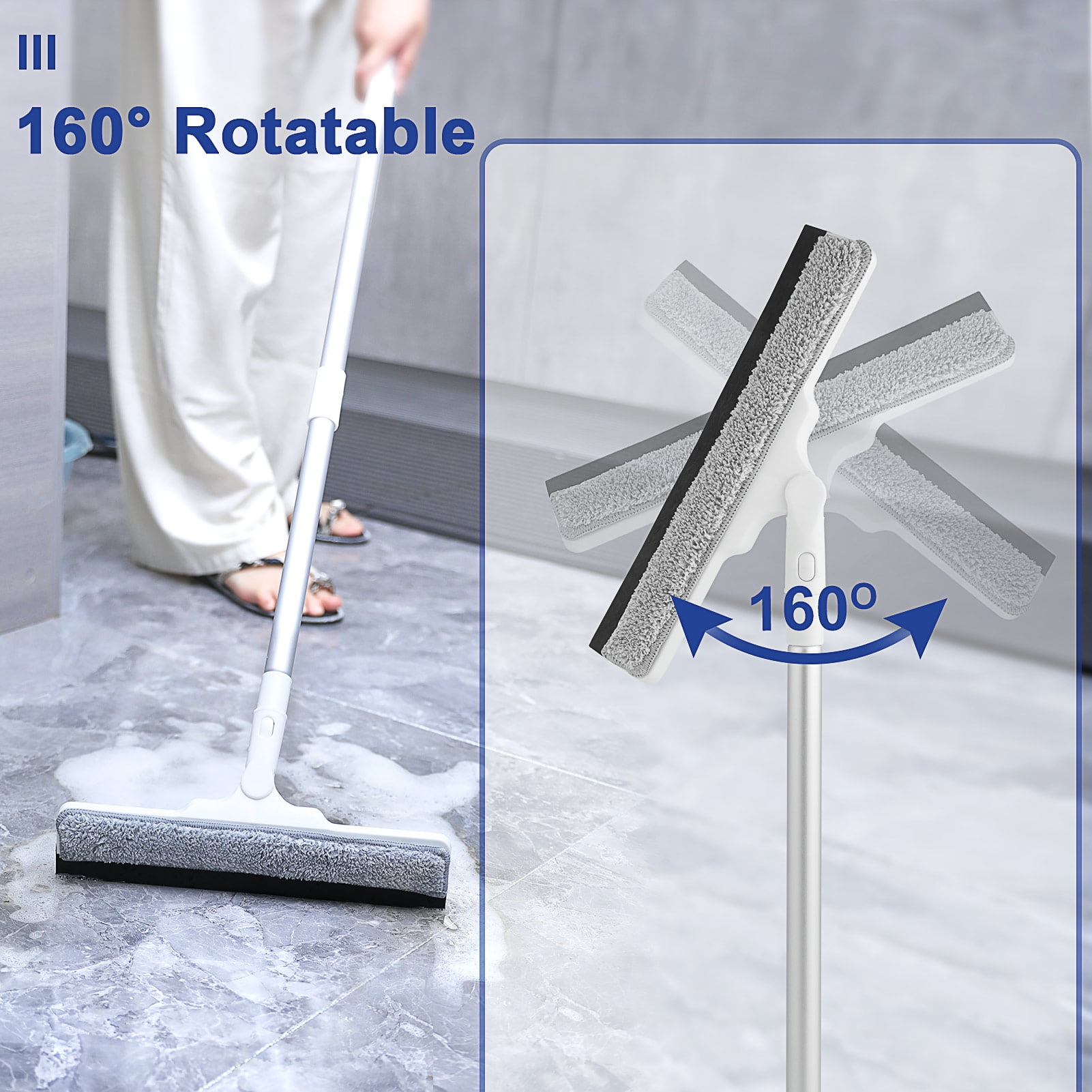  2 in 1 Window Cleaner Shower Squeegee with 12 Durable  Squeegee,57.8 Long Handle,160°Rotatable Window Squeegee for Shower Glass  Door,Car Windshield,Mirror,Window-2 Replacement Microfiber Pads : Health &  Household