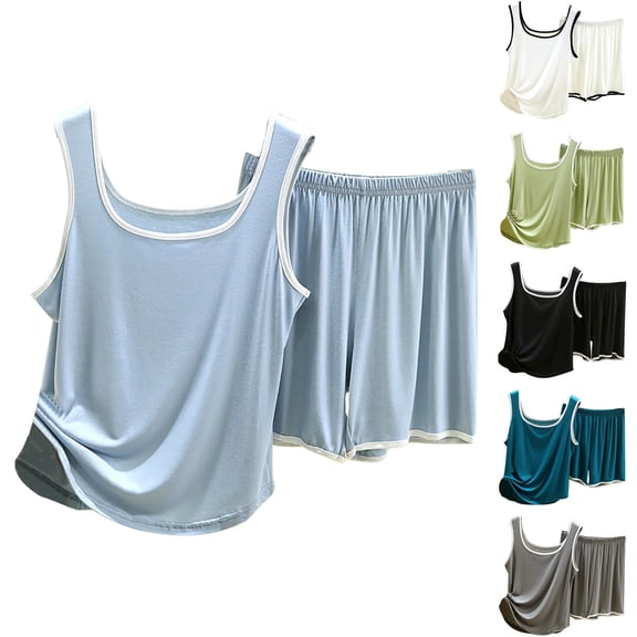 Chroia Women's 2 Piece Pajama Set - Casual Tank Top & Shorts Loungewear Sleepwear