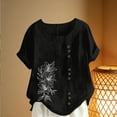 thumbnail image 4 of Mceream Linen Button Down Shirts Women Casual Boho Floral Print T Shirts Summer Short Sleeve Tunic Tops Button Down Trendy Blouses Plus Size Clothes Black S, 4 of 5