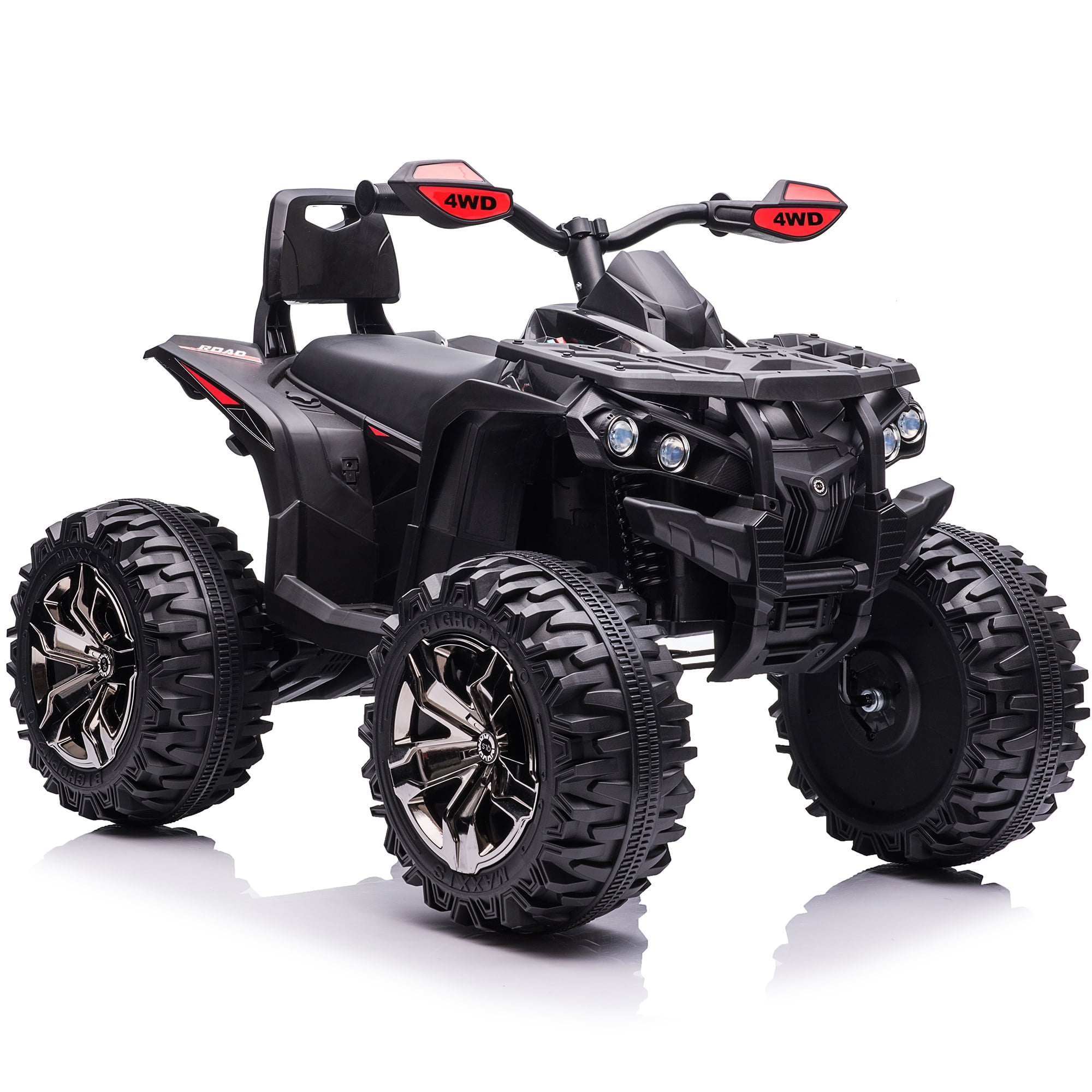 800W Dirt Quad w/ Remote Control - 24V Powered Ride on ATV, Electric Powerful 4-Wheeler for Big Kids, Up to 5.5 mph, Knee Pads, Black