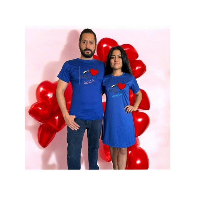 Duo Parejas Propiedad De Mi Novio Playera y Vestido 14 De Febrero San Valentin Color Azul Talla Grande Marca Emil SaEs