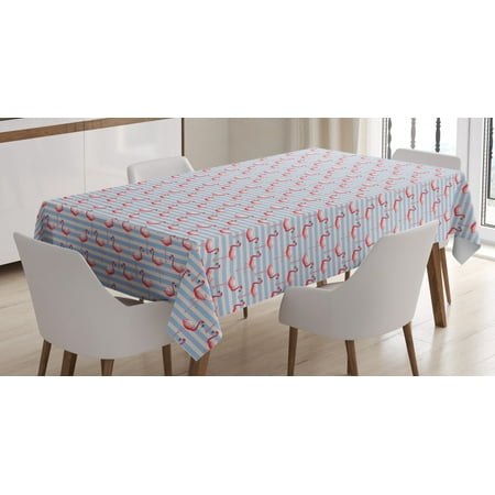 

Flamingo Tablecloth Colorful Doodle Exotic Birds on Marine Stripes Rectangular Table Cover for Dining Room Kitchen 60 X 84 Dark Coral Rose Pale Eggshell Pale Azure Blue by Ambesonne