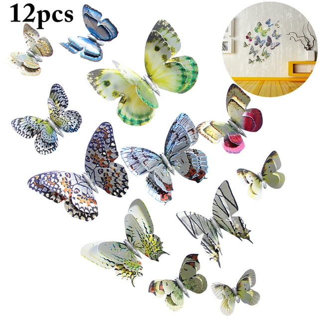 Coofit 12PCS Papillon Mur Autocollant Décoratif Papillon Artificiel 3D Papillon
