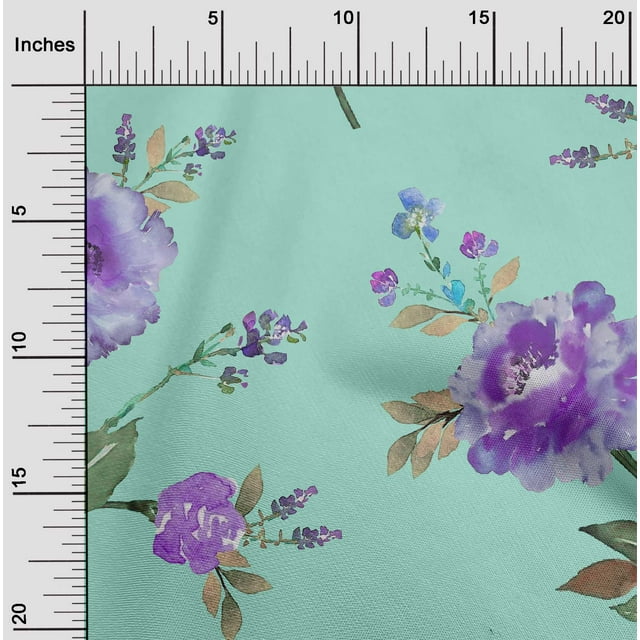 oneOone Polyester Lycra Fabric Watercolor Leaves & Peony Floral Decor Fabric Printed BTY 56 Inch Wide