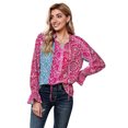 thumbnail image 4 of ABPHQTO Blusa de mujer con cuello dividido y estampado de rosas, 4 of 5