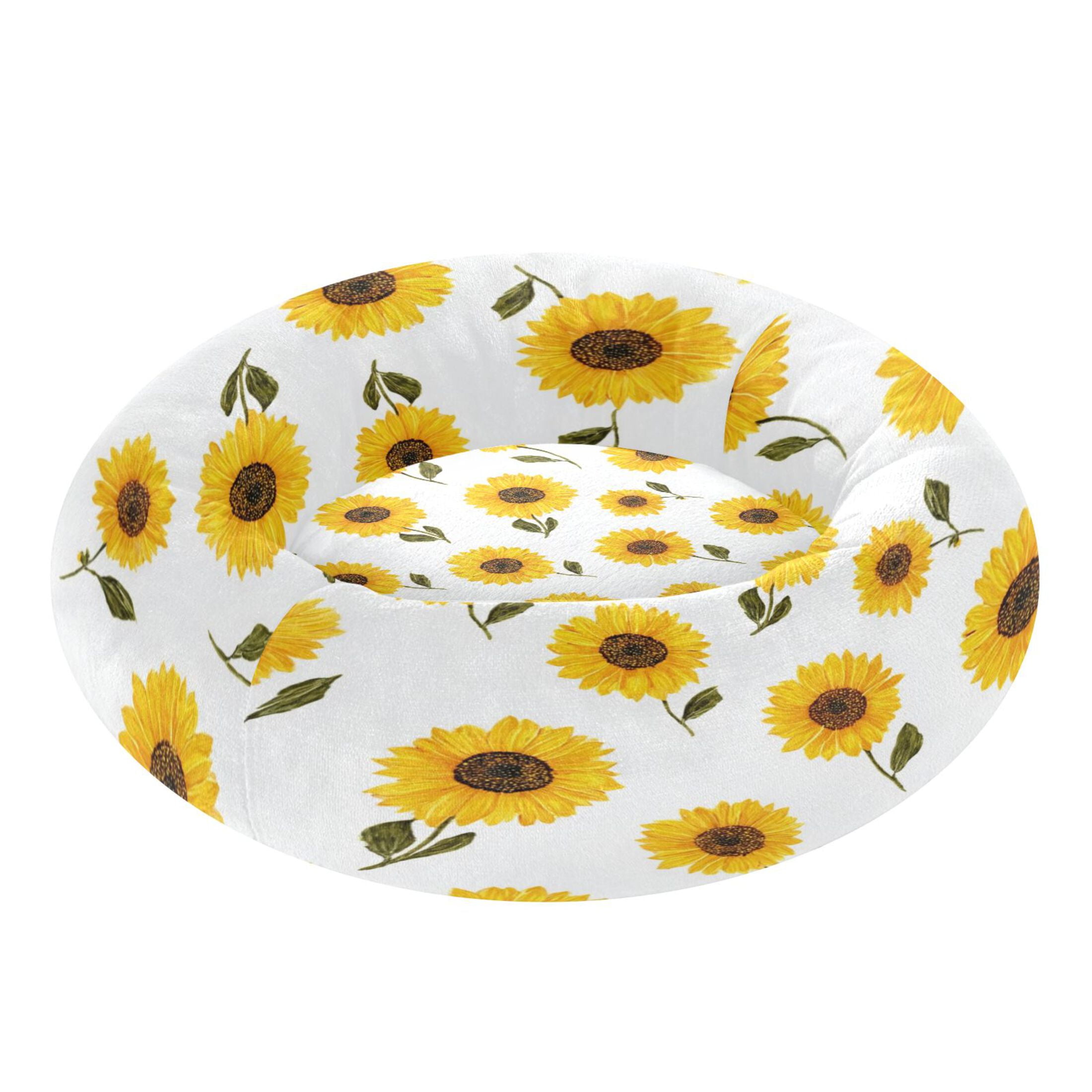 Iauyy Pet Couch Donut Cat Bed for Indoor Cats/Small Dogs Washable & Machine with Non-slip Bottom Calming Cat Furniture, Simple Yellow (M)